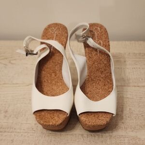 Jessica Simpson White and Tan Wedge Sandals 7.5 NEVER WORN!